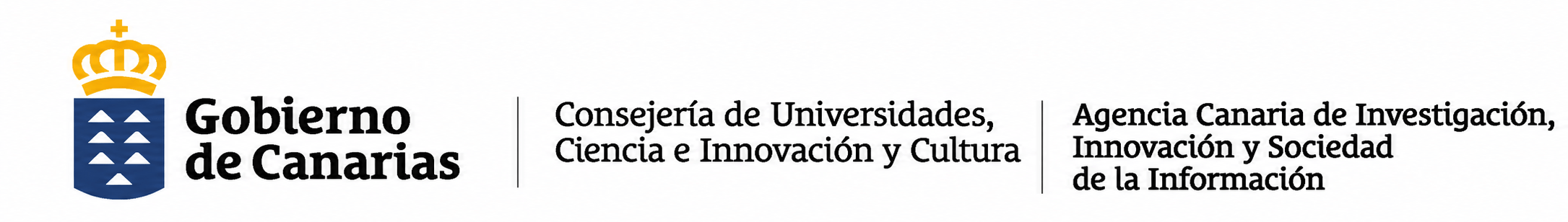 Banda de logos del Gobierno de Canarias, Consejería de Universidades, Ciencia e Innovación y Cultura, y la Agencia Canaria de Investigación, Innovación y Sociedad de la Información